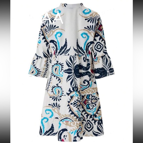 Boho Floral Paisley Print Button Dress - Picture 3 of 4